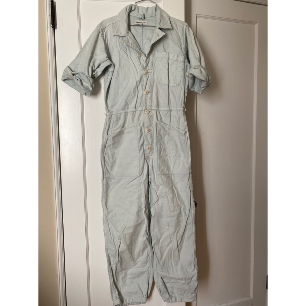 Madewell Short-Sleeved Jumpsuit XS Light Blue Cotton